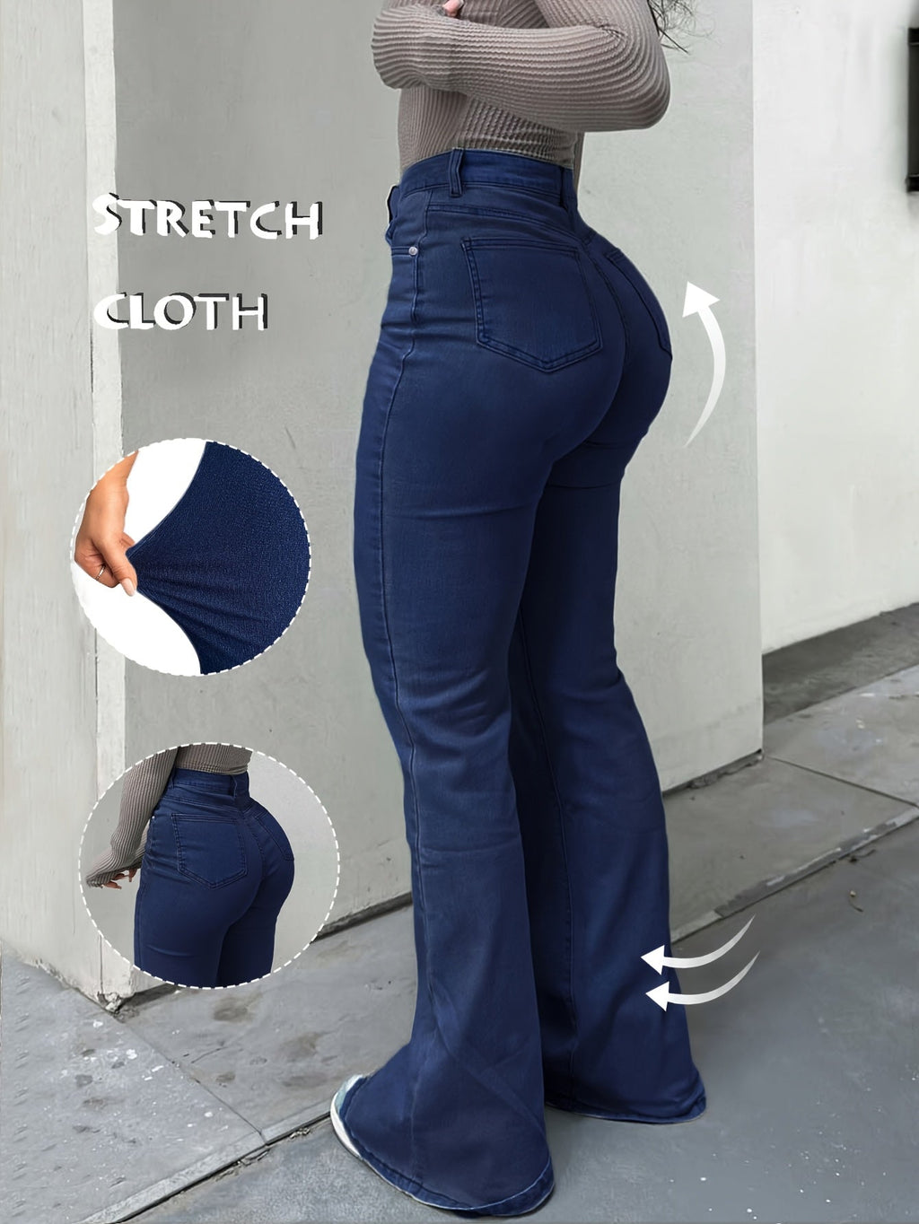 High Waisted Stretch Non See Through Straight Leg Jeans