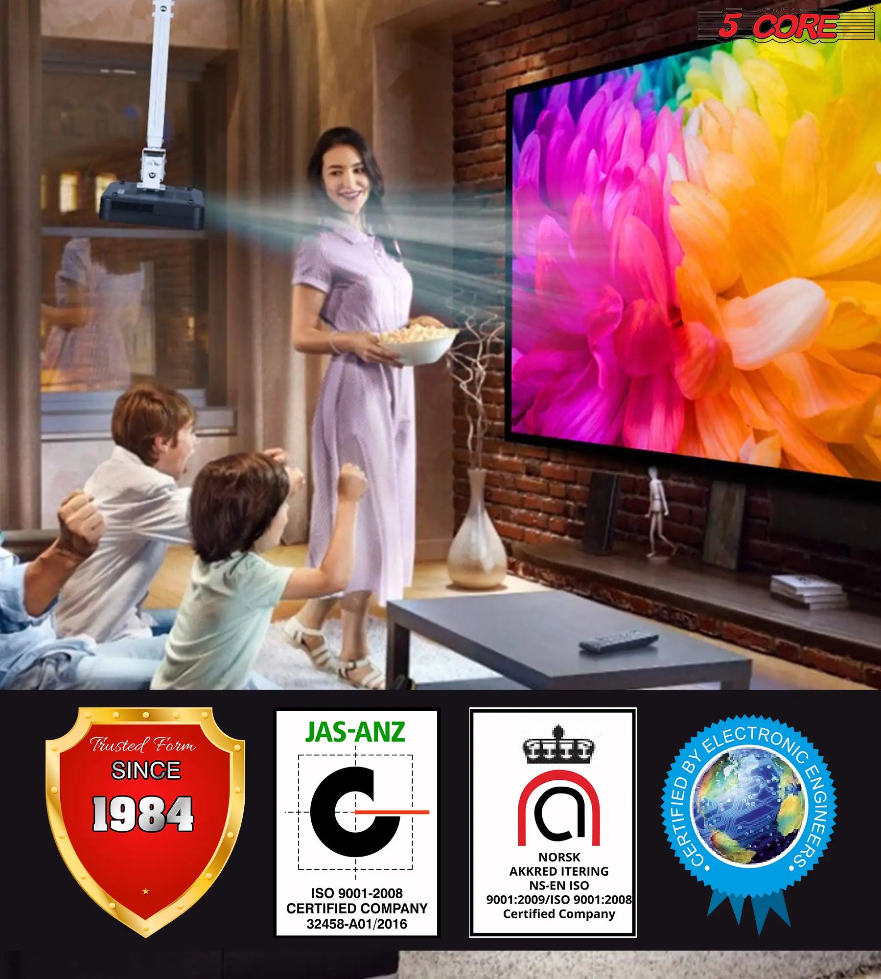 5Core Projector Mount Ceiling Wall Universal Holder Adjustable Low Profile Capacity 40lb