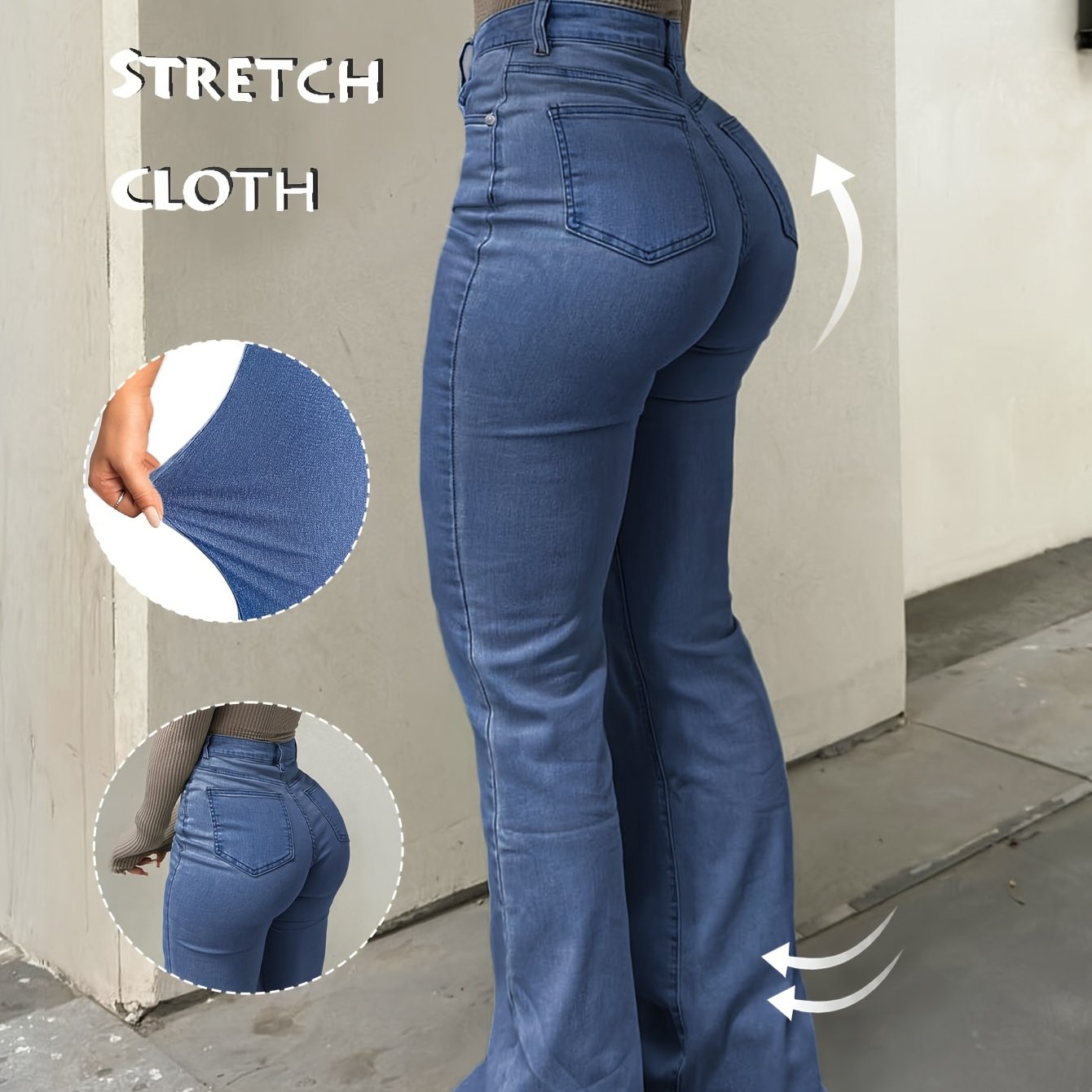 High Waisted Stretch Non See Through Straight Leg Jeans