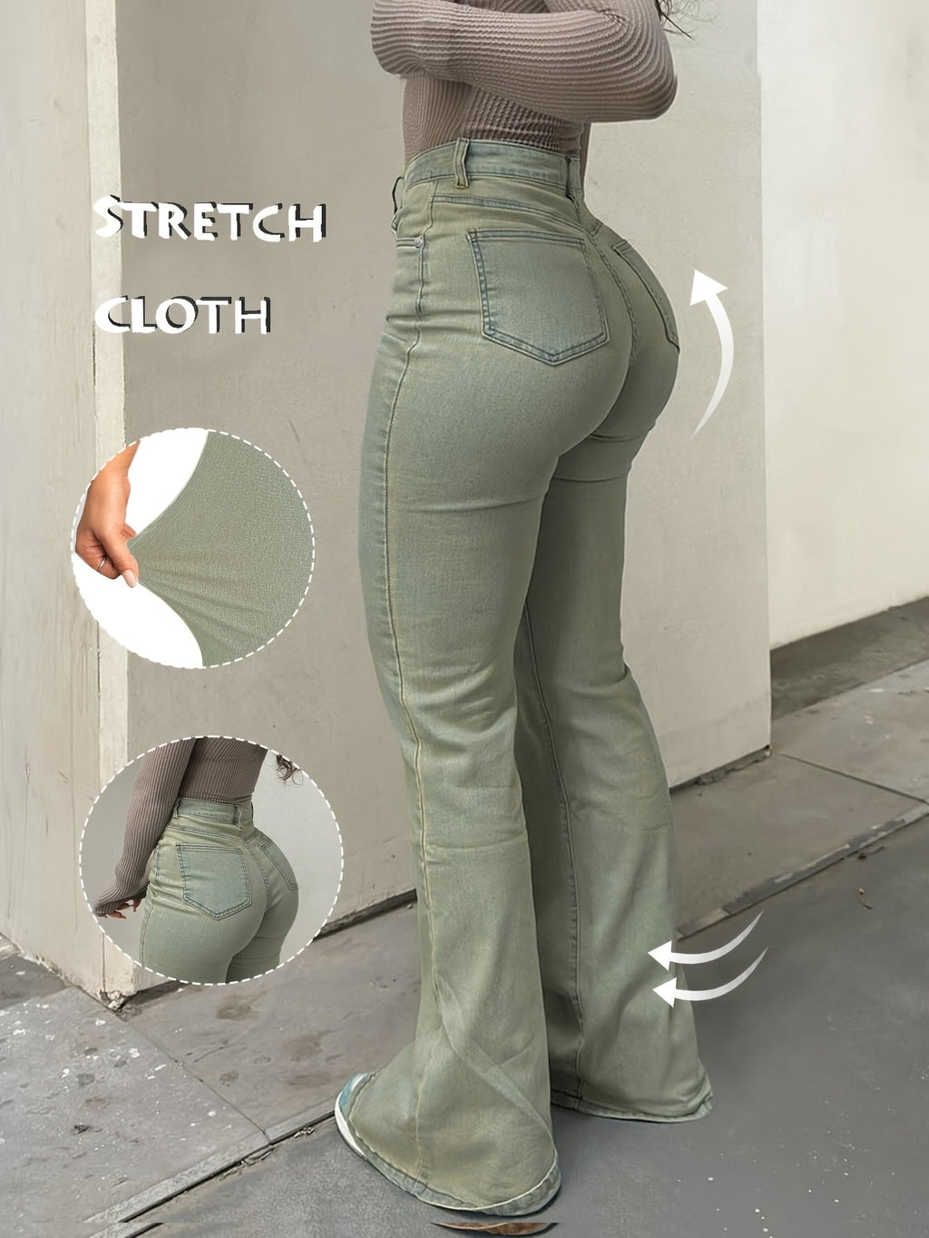 High Waisted Stretch Non See Through Straight Leg Jeans