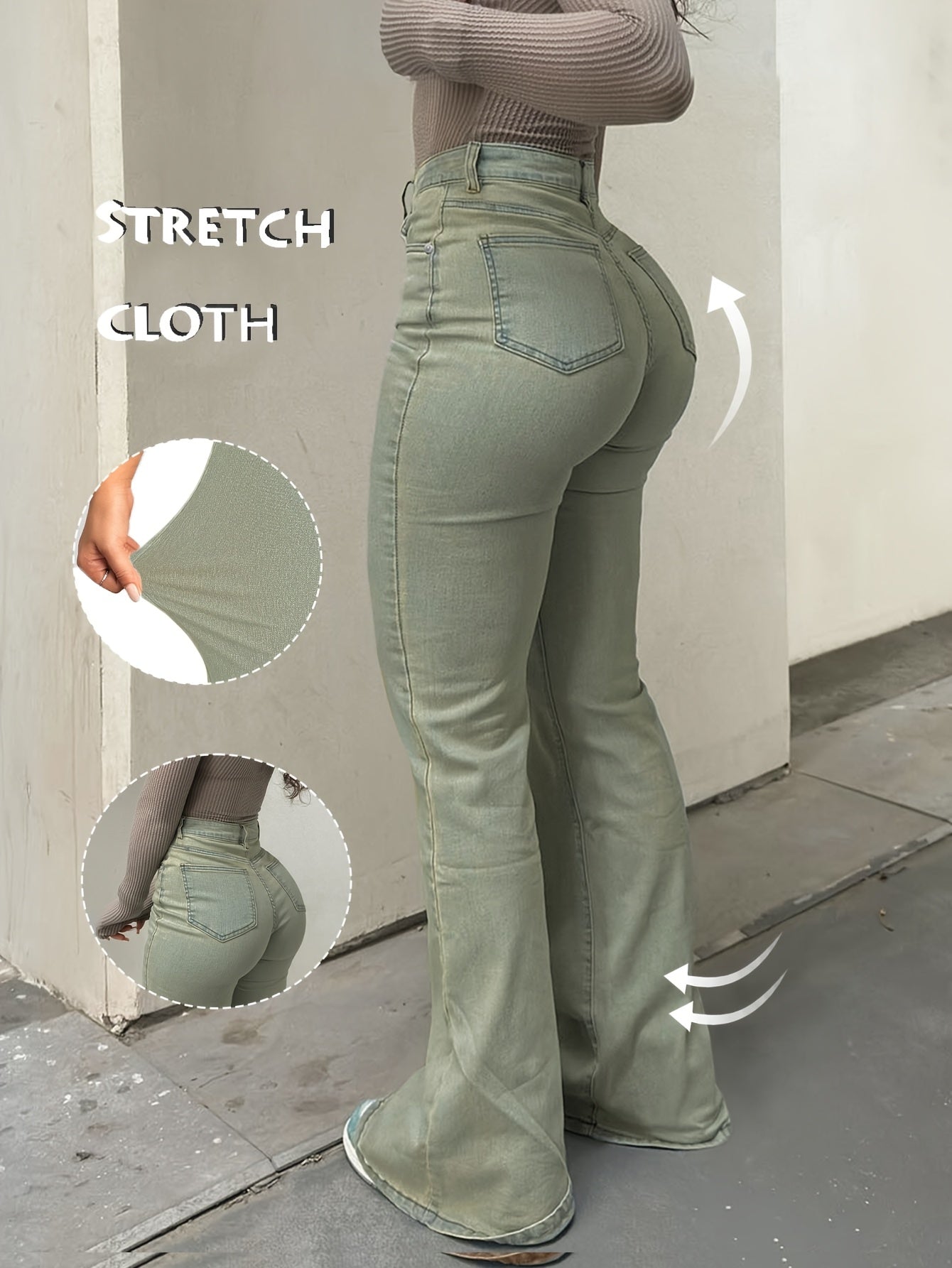 High Waisted Stretch Non See Through Straight Leg Jeans