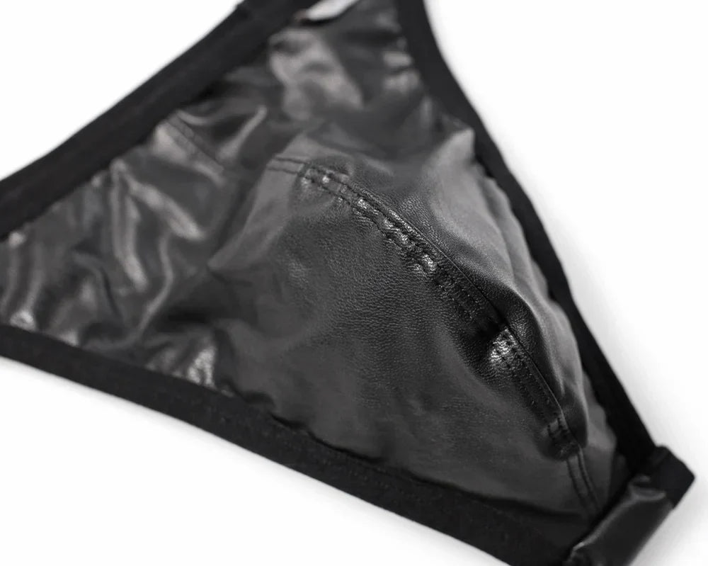 BRAVE PERSON Men Briefs Sexy Underwear Men Thongs  Imitation Leather Fabric Double Belts Design Sissy Panties Thongs for Man