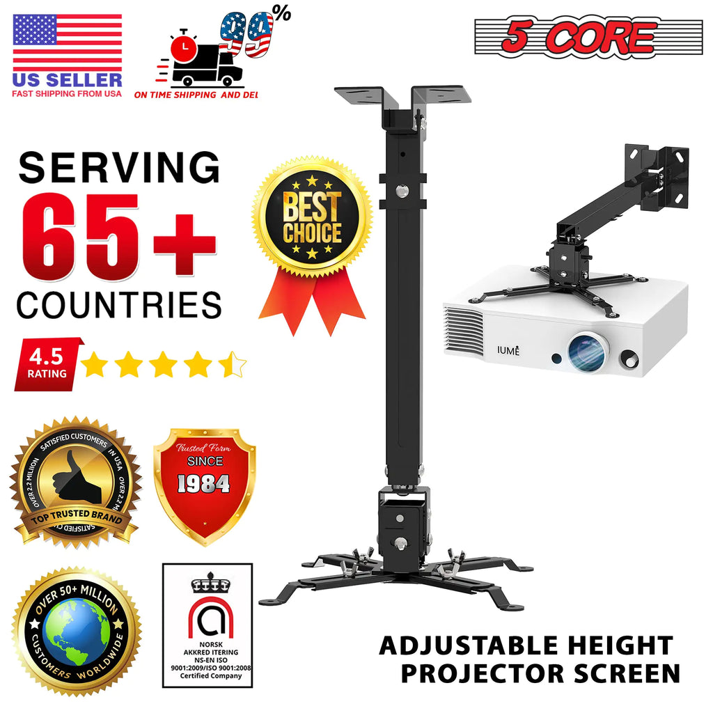 5Core Projector Mount Ceiling Wall Universal Holder Adjustable Low Profile Capacity 40lb