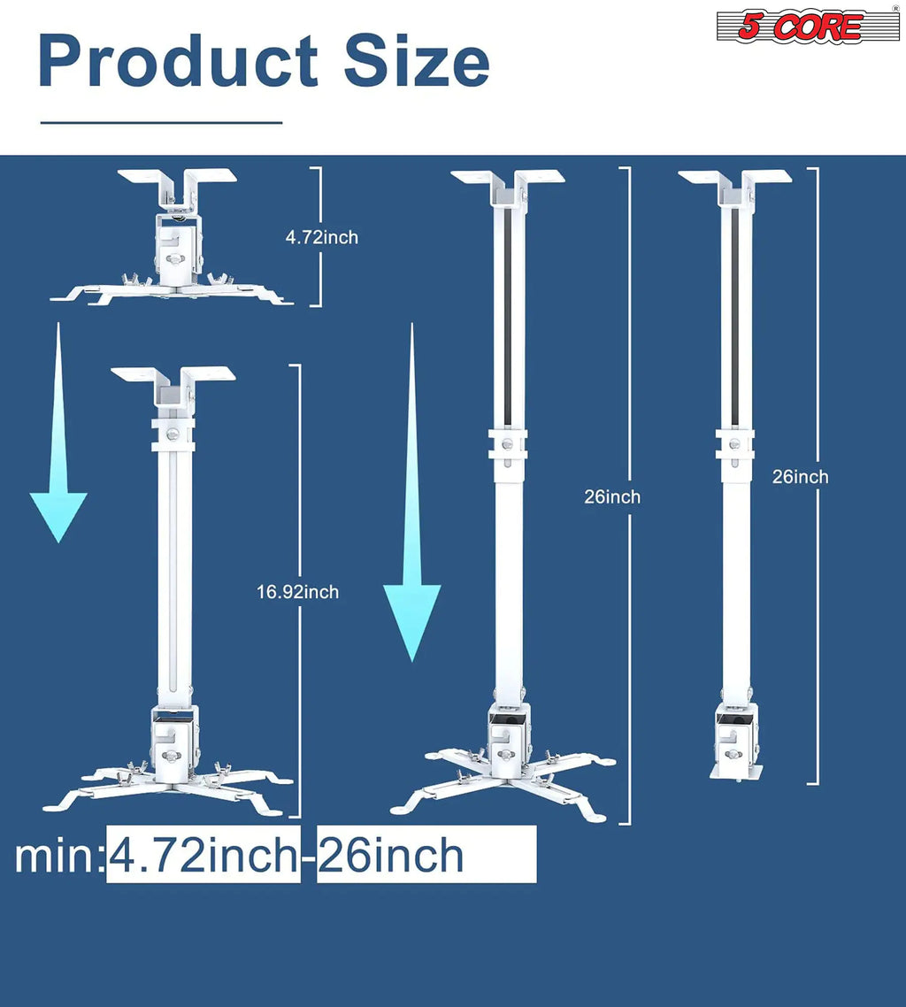 5Core Projector Mount Ceiling Wall Universal Holder Adjustable Low Profile Capacity 40lb