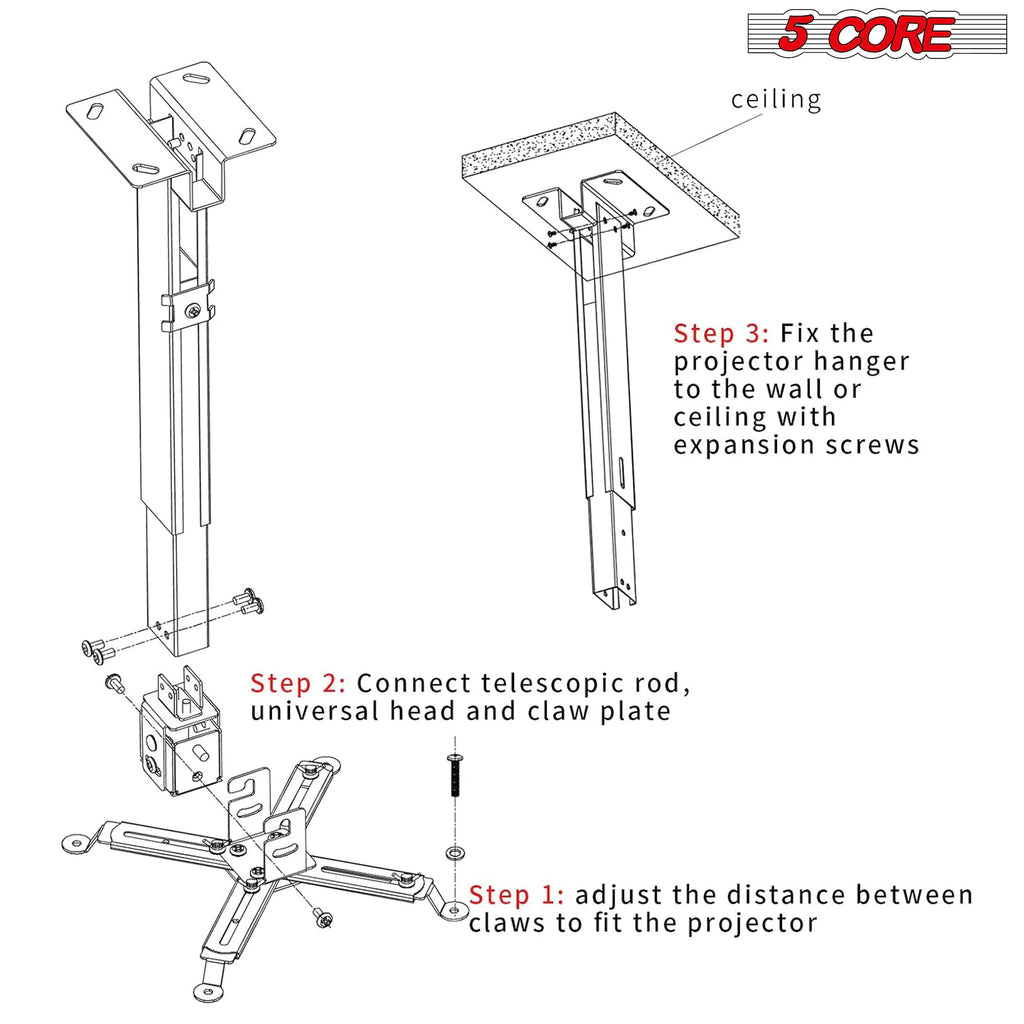 5Core Projector Mount Ceiling Wall Universal Holder Adjustable Low Profile Capacity 40lb