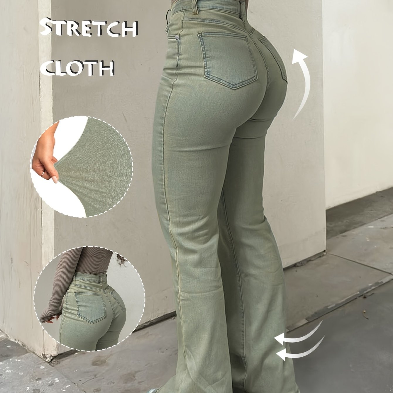 High Waisted Stretch Non See Through Straight Leg Jeans